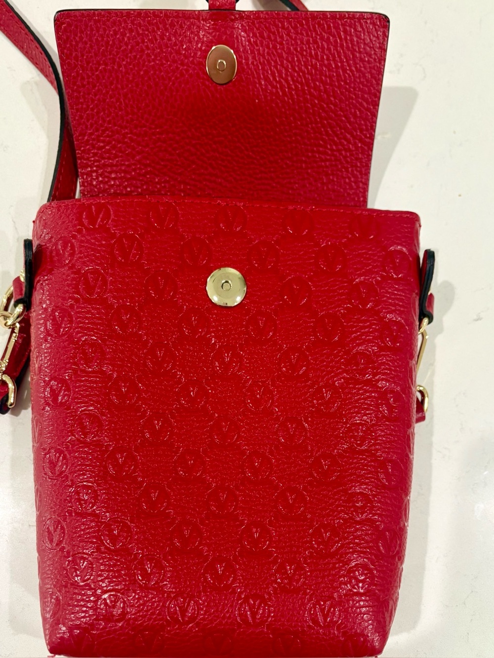 Valentino by Mario Valentino Salma Embossed Leather Crossbody Bag NWOT Red Italy - Picture 15 of 16